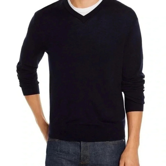 Brooks brothers merino wool blend v neck sweater navy Medium - Picture 1 of 9